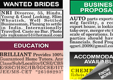 Arunachal Front Marriage Bureau display classified rates